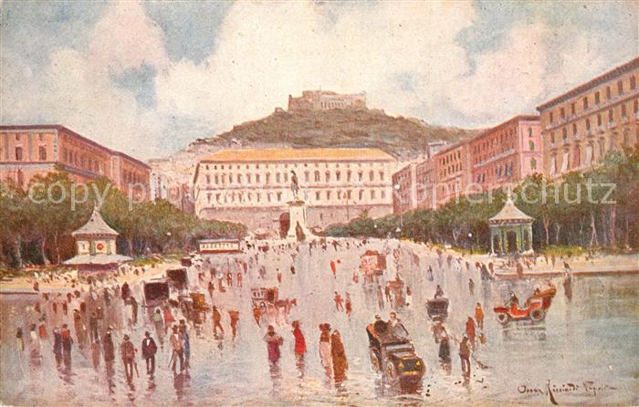 Napoli Neapel Piazza Municipio Monumento Vittorio Emanuele Kuenstlerkarte