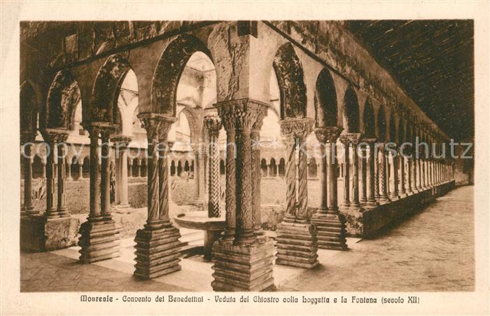 Monreale Convento del Benedettini Veduta del Chiostro colla Loggetta e la Fontan