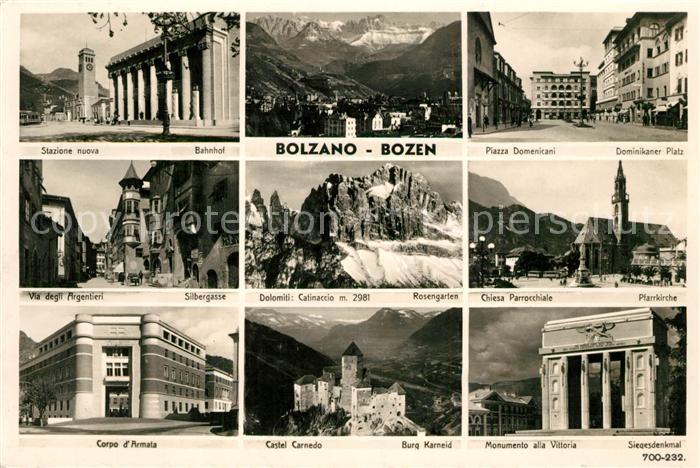 Bozen Suedtirol Bahnof Dominikaner Platz Silbergasse Rosengarten Pfarrkirche Bur