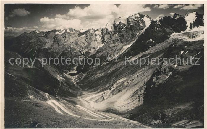 Stilfserjochstrasse Gruppo dell Ortler veduta dal Fasso Stelvio