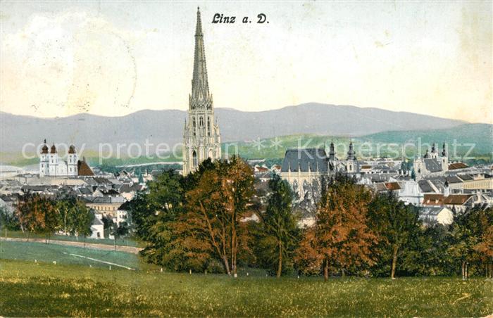 Linz Donau Ortsansicht mit Kirchen