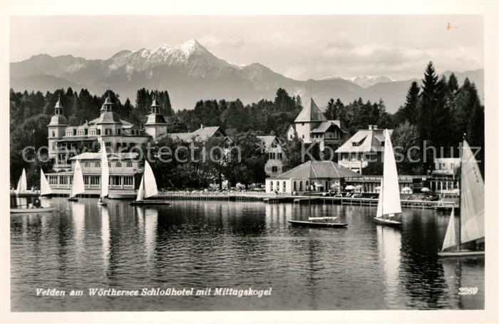 Velden Woerthersee Schlosshotel mit Mittagskogel Karawanken Segeln