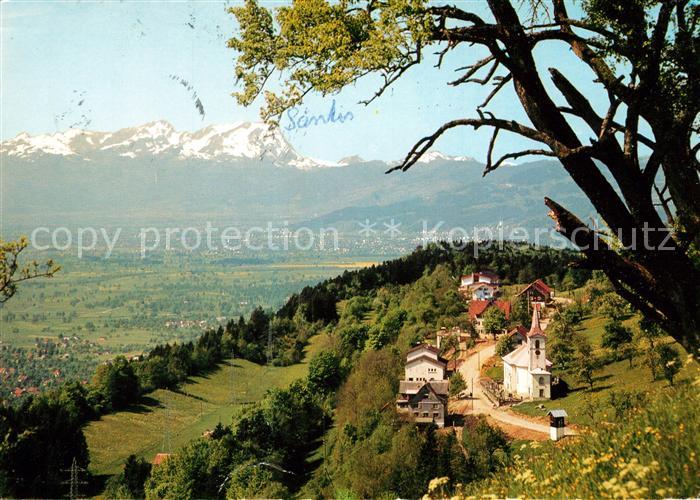 Fluh Bregenz Bergdorf mit Blick auf Schweizer Berge