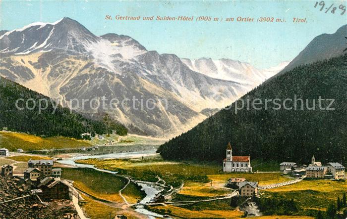 St Gertraud Sulden Panorama mit Sulden Hotel am Ortler