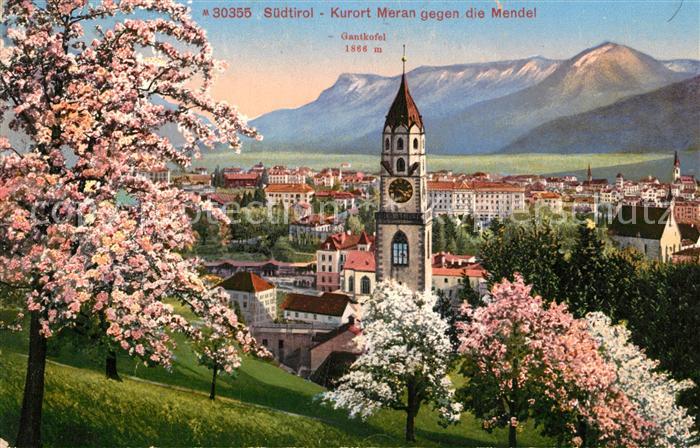Meran Merano Stadtblick mit Mendel und Gantkofel