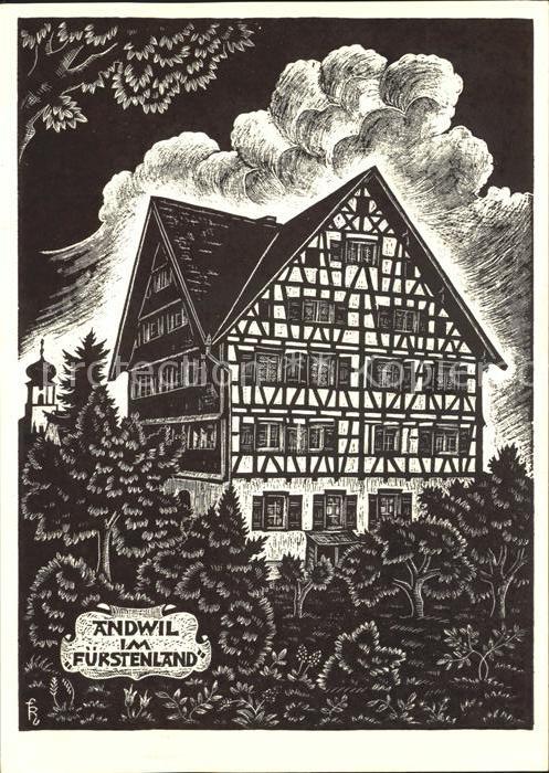 Andwil Gallen Gasthaus Hirschen Kuenstlerkarte Hozschnitt