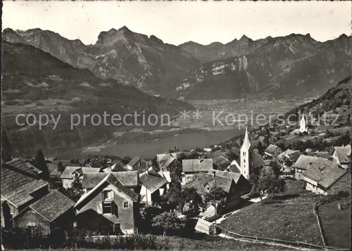 Amden Walensee SG Panorama mit Walensee Glaernisch und Rautispitz Glarneralpen