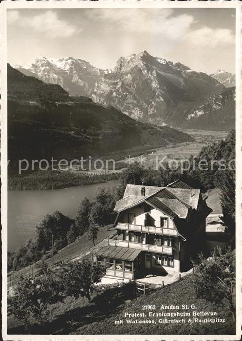 Amden Walensee SG Erholungsheim Bellevue mit Walensee Gaernisch und Reutispitze