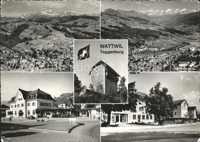 Wattwil Panorama mit Saentis und Churfirsten Bahnhof Ortsblick