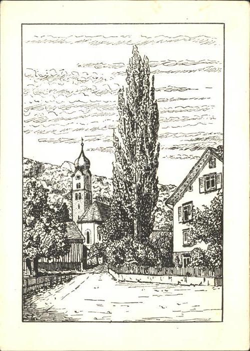 Buchs SG Ev Kirche und Pfarrhaus Federzeichng
