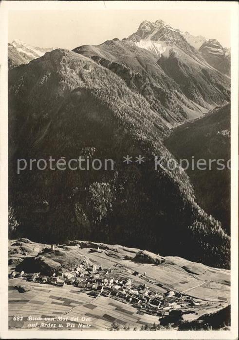 Ardez von Mot del Om mit Piz Nair