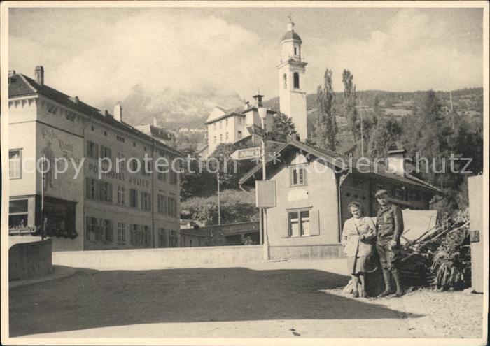 Tiefencastel Posthotel Julier Kirche Dorfpartie