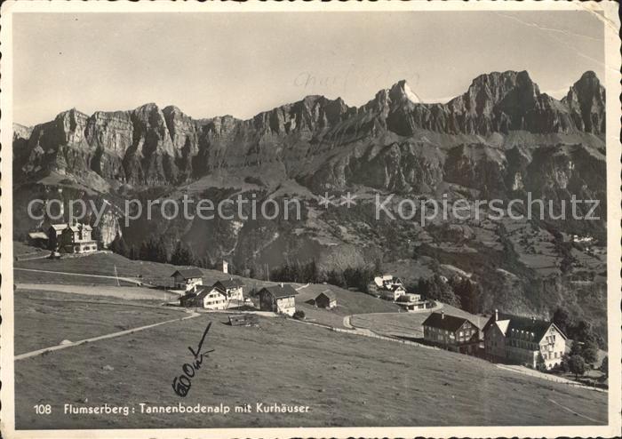 Flums Tannenbodenalp mit Kurhaeusern Flumserberg Gebirgspanorama