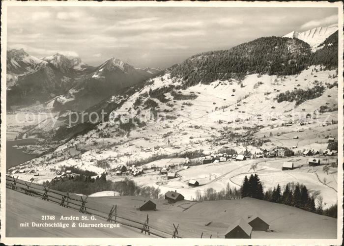 Amden Walensee SG Panorama Wintersportplatz mit Durchschlaege und Glarner Alpen