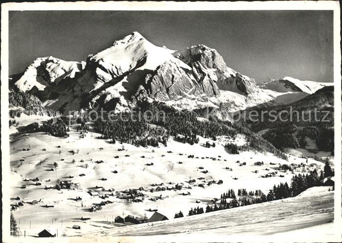 Wildhaus SG Panorama Skigebiet Obertoggenburg mit Saentis und Schafberg Appenzel