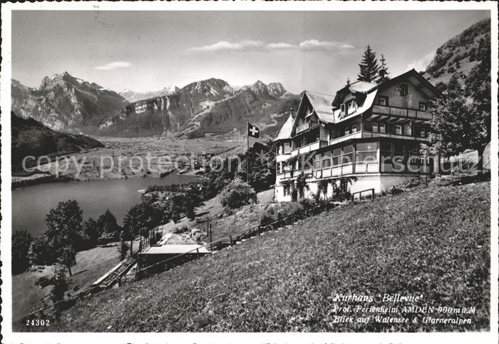 Amden Walensee SG Kurhaus Bellevue Blick auf Walensee und Glarner Alpen