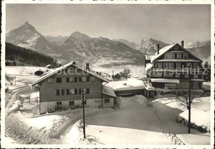 Amden Walensee SG Kurhaus Bergruh Blick gegen Muertschenstock und Glarneralpen