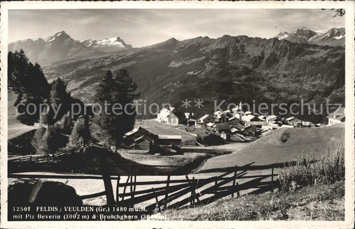 Feldis GR mit Piz-Beverin und Bruschghorn
