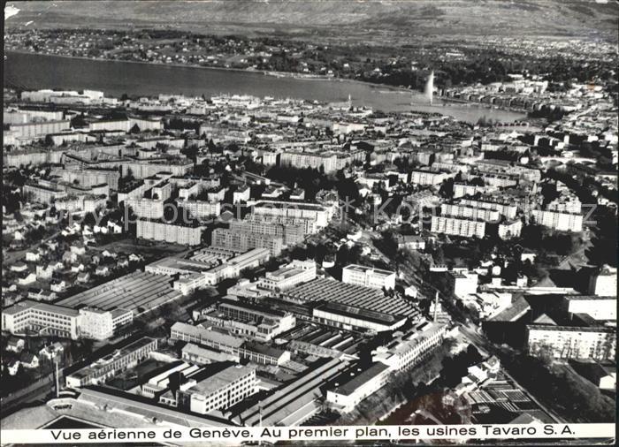 Geneve GE Vue aerienne avec Usines Tavaro Jet d Eau Wahrzeichen