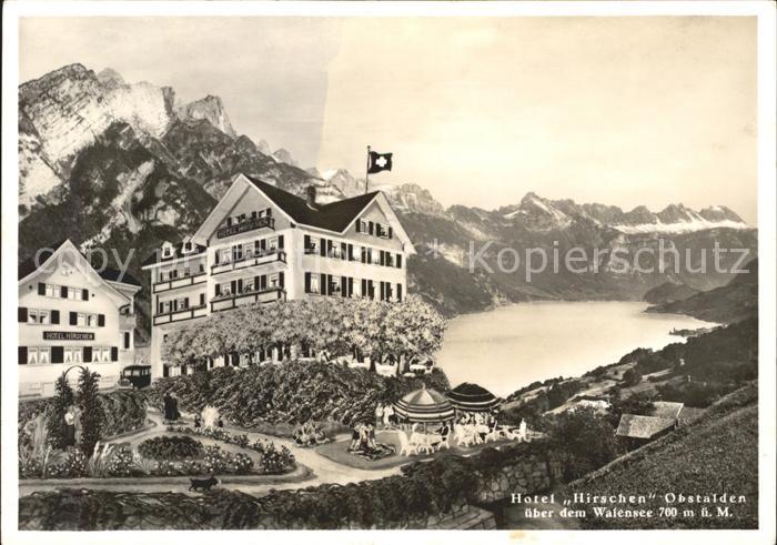 Obstalden Hotel Hirschen Walensee Alpenpanorama Schweizer Flagge