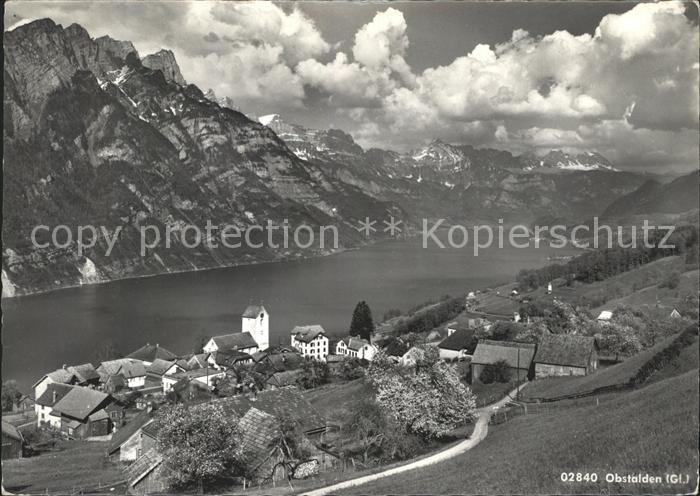 Obstalden Gesamtansicht mit Walensee und Alpenpanorama