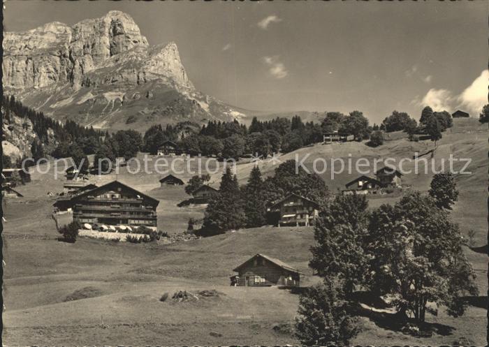 Braunwald GL Teilansicht mit Haus Bergfrieden Eggstoecke Glarner Alpen