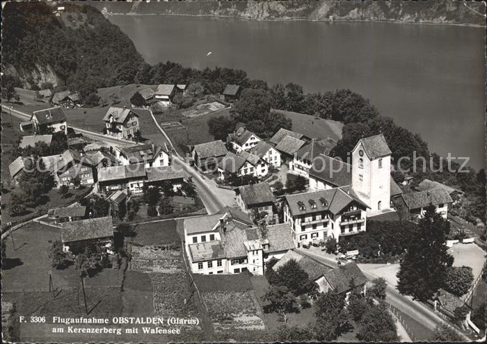 Obstalden am Kerenzerberg mit Walensee Hotel Hirschen Kirche Fliegeraufnahme