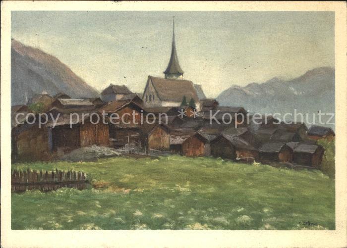 Muenster VS Ortsansicht mit Kirche Kuenstlerkarte