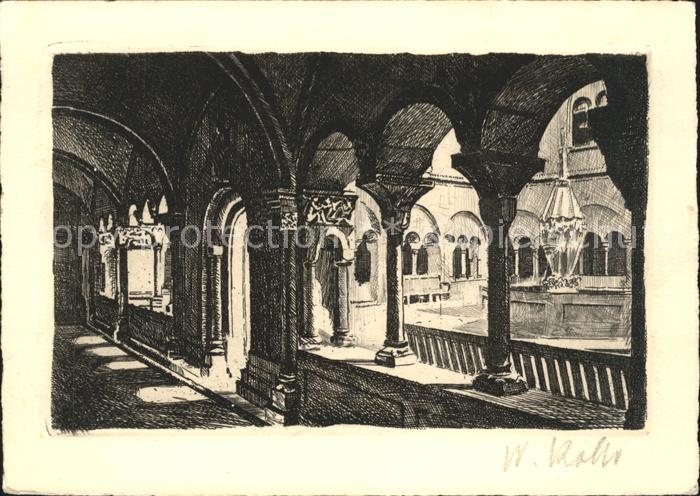 Zuerich Grossmuenster Kreuzgang Original Radierung Handabzug