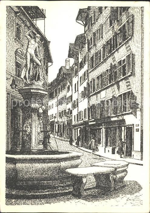 Zuerich Neumarkt Brunnen Kuenstlerkarte
