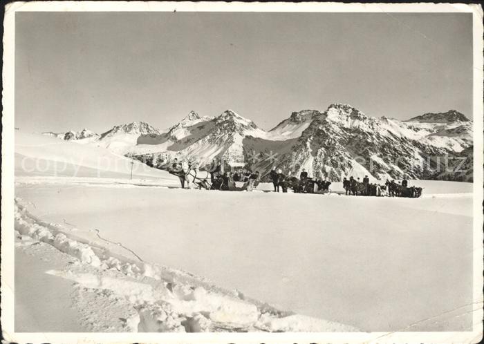 Arosa GR Pferde Schlittenpartie ueber Arlenwald