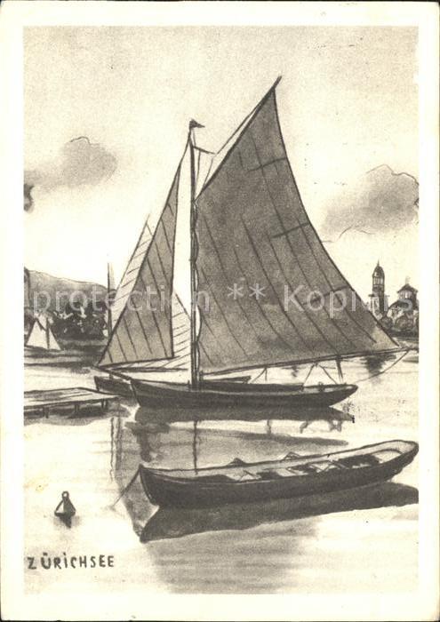 Zuerichsee Segelboot Kuenstlerkarte