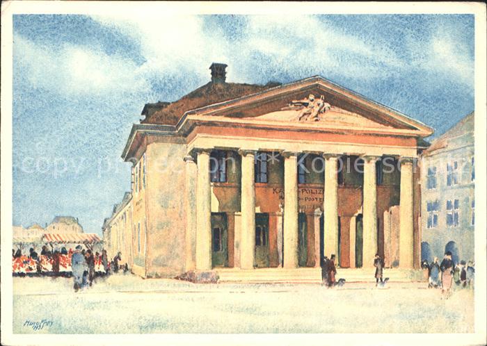 Zuerich Hauptwache Kuenstlerkarte Aquarell Hugo Frey Kupfertiefdruck