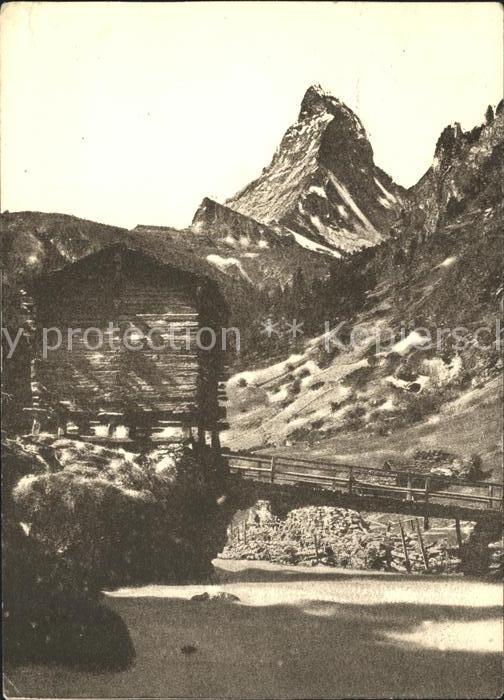 Zermatt VS Berghuette Bruecke Matterhorn Walliser Alpen