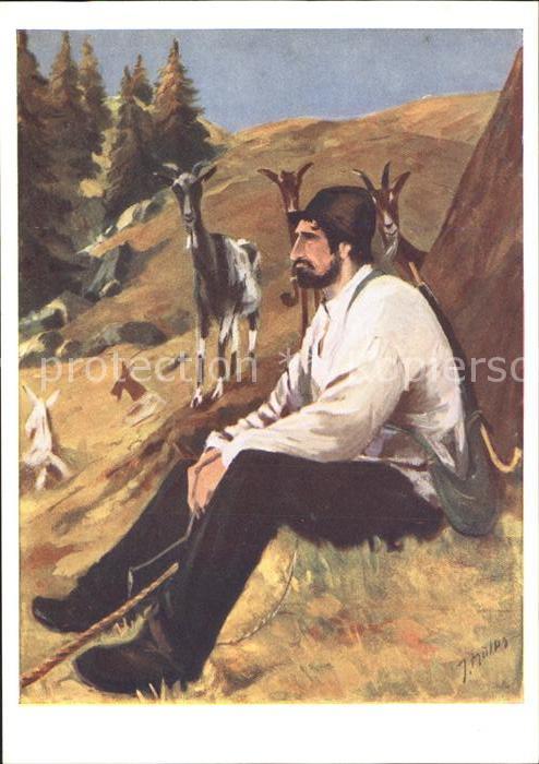 Oberiberg Kuenstlerkarte J. Mueller Geisshirt