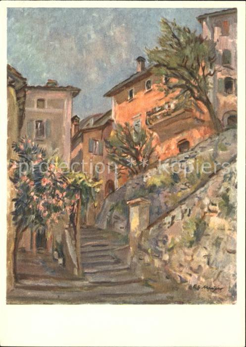 Gandria Lago di Lugano Dorfgasse Kuenstlerkarte