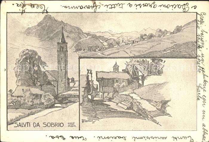 Sobrio Kirche Dorfpartie Kuenstlerkarte