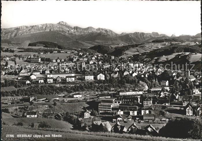 Herisau AR Gesamtansicht mit Saentiskette Appenzeller Alpen
