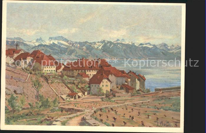 Rivaz Lac Leman et les Alpes Pro Infirmis Karte Kuenstlerkarte J. Odier