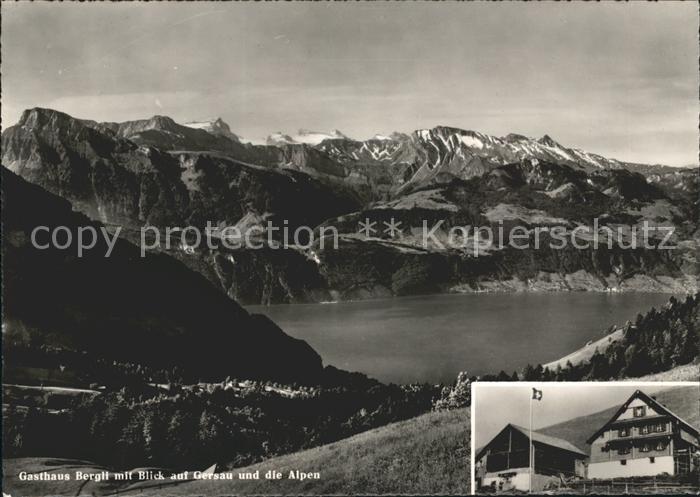 Gersau Vierwaldstaettersee Alpenpanorama und Gasthaus Bergli