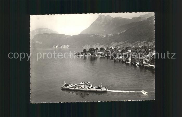 Beckenried Seepanorama Faehre Fliegeraufnahme