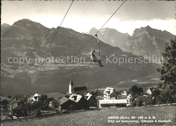 Amden Walensee SG Ortsansicht mit Kirche Sesselbahn Mattstock Alpenpanorama