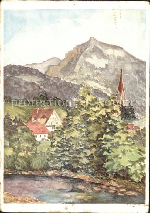 Ebnat-Kappel Motiv an der Thur mit Stockberg Kuenstlerkarte Aquarell E. Briguet