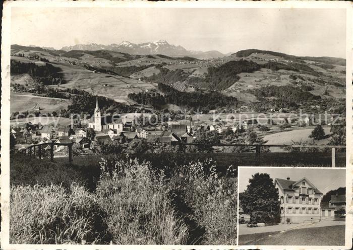 Eggersriet Gasthaus zur Krone Ortsansicht mit Kirche Alpenpanorama