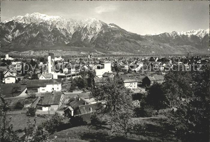 Buchs SG Gesamtansicht mit Alpenpanorama Drei Schwestern Raetikon