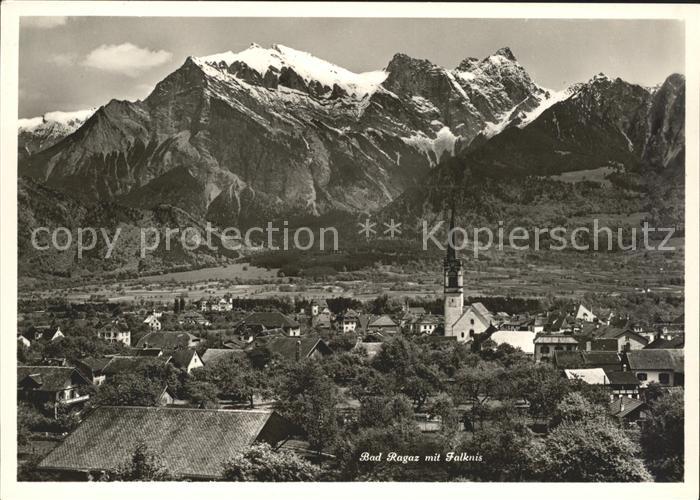 Bad Ragaz Ragatz Ortsansicht mit Kirche Falknis Raetikon