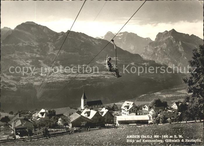 Amden Walensee SG Ortsansicht mit Kirche Sessellift Walensee Alpenpanorama