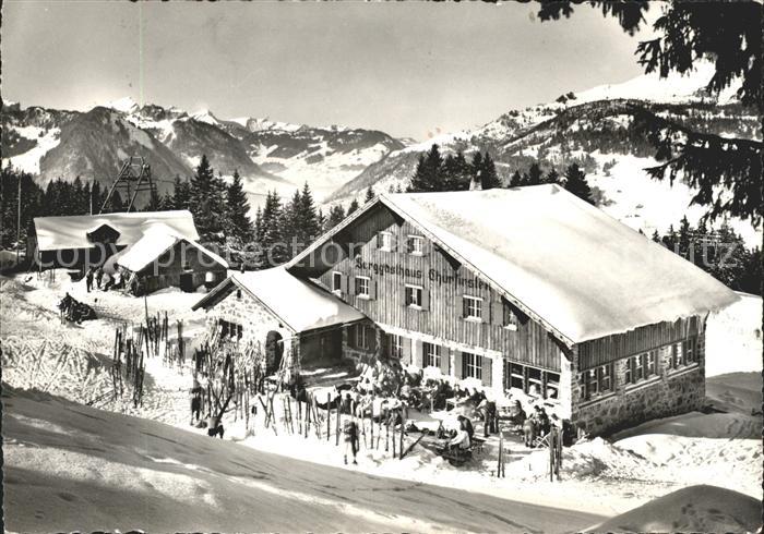 Alt St Johann Berggasthaus Churfirsten Bergstation Skilift mit Speer Appenzeller