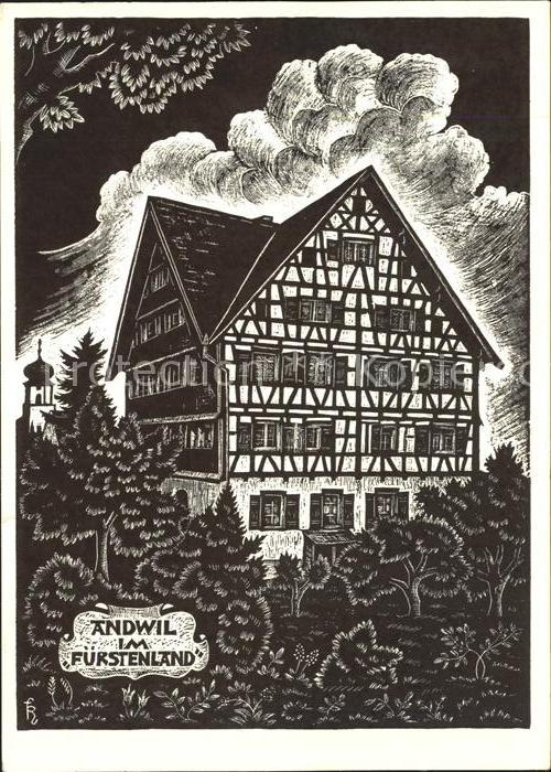 Andwil Gallen Riegelhaus Hirschen 18. Jhdt. nach Original Holzschnitt Kuenstlerk