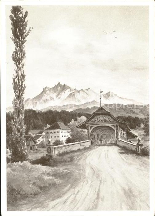 Pilatus Alte Emmenbruecke Aquarell Ul. Gutersohn